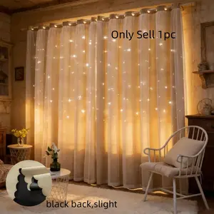1pc Hollow Star Design Double-Layered Polyester Window Curtain With Lace Sheer, be patient black back and slight Light-Blocking For Bedroom And Living Room, Cute And Unique Princess Style Curtain Suitable For Festivals, Room Decor Curtain