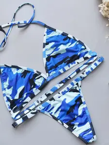 Women's Triangle Bikini Set Ultra-Thin Mini Erotic Design, Adjustable Straps, Camouflage Pattern, Slim-Fitting Thong Swimsuit, All Seasons, Bikini Outfits
