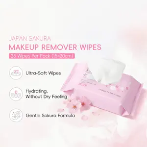 Sakura Makeup Remover Wipes 25 Sheets/pack, Quick Deep Cleaning, Facial Pore Cleansing, Outdoor Hiking Camping Portable