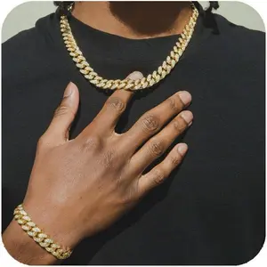 2 Pcs Cuban Link Chain for Men Women Fake Diamond Chain Necklace Silver Gold Iced Out Chain Miami Cuban Link Bracelet Men Hip Hop Jewelry Gift