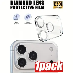 Silver Color Integrated Transparent Flash Lens for iPhone 17/16/15/14/13/12/11 Pro Max, 9h Tempered Glass & Metal Ring Decoration