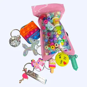 Kandi Kluster- Beads & Charms Plus 4 or more keychains from our Keychain Mix (flowers, emojis, fidget slug etc)-4oz beads & charms mix-pony beads, metal charms, food, vial, mushrooms & more, glass beads, bead soup bracelets cute keychain