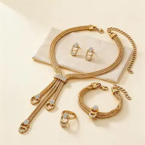 Minimalist 4-Piece Jewelry Set for Women - Includes Necklace Earrings Bracelet & Ring for Everyday Wear & Special Occasions - Glamour Set with Subtle Sparkle