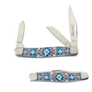 Beautiful American Southwest Native Design Folding Knife Three Blades Classic Style Arts Crafts Camping Collectable Gift