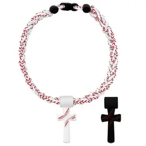 LuckyJewelry B Kids Stuff Male Baseball Necklaces for Boys 8-12, Triple-Rope Tornado Sports Necklace with Cross Charm Pendant, Soft Silicone & Rope Jewelry, Inspirational "I CAN DO ALL THINGS PHL4:13", White, 18.11in