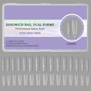 VOCOSTE 240-piece Sandwich Dual Nail Forms, Fine Dog Ladder, Oval Nail Art Tools for Quick Nail Extension, Reusable Plastic Molds, Long Nail DIY Salon and Bridal Party Nail Set, Nail Tips
