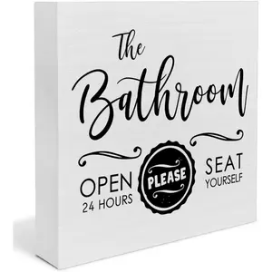 Funny Bathroom Decor, Please Seat Yourself Bathroom Wooden Box Signs, Restroom Shelf Decor, Farmhouse Toilet Decorations 5x5inch