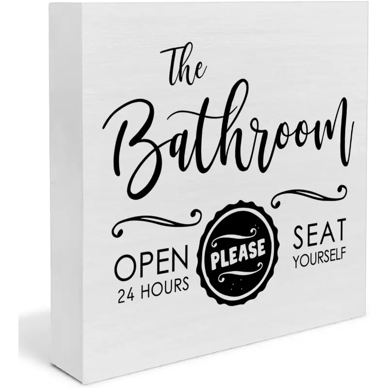 Funny Bathroom Decor, Please Seat Yourself Bathroom Wooden Box Signs, Restroom Shelf Decor, Farmhouse Toilet Decorations, Home Decor Products 5x5inch
