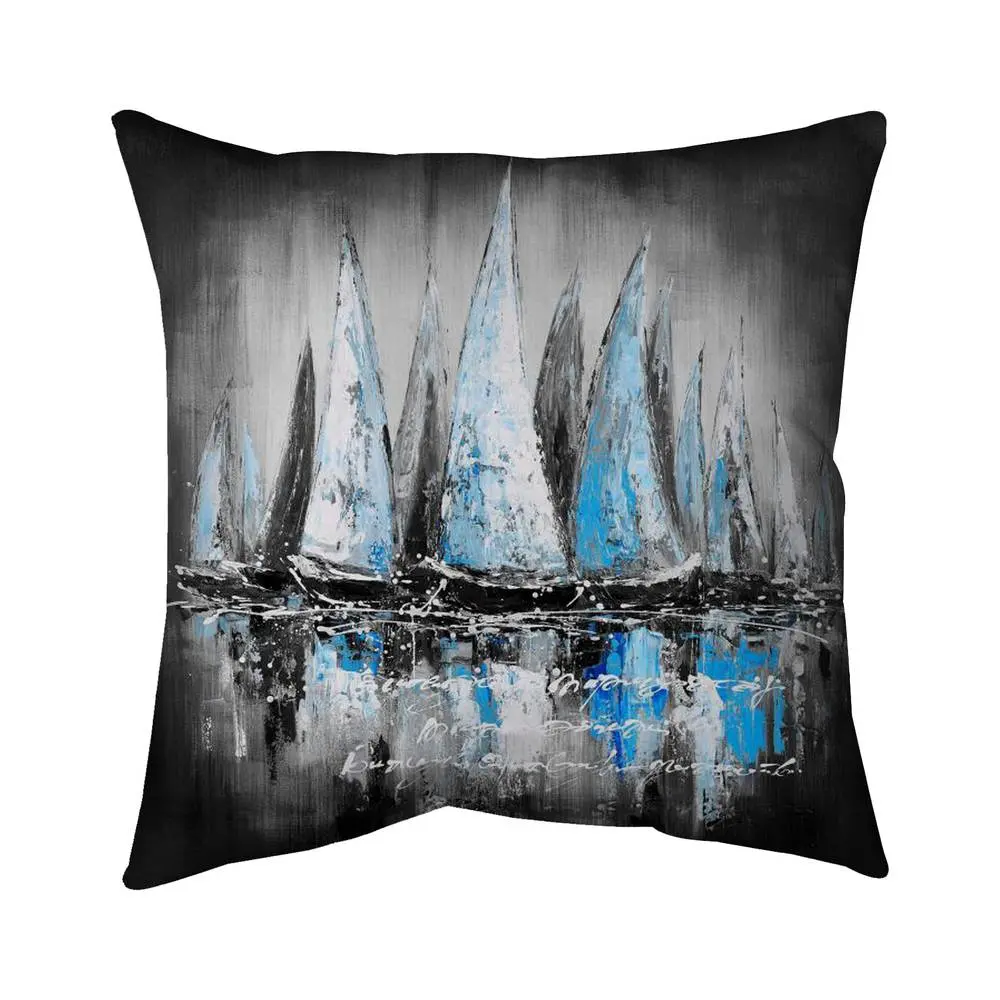 360 Stand 5542-1616-CO27 16x16 in. Abstract Blue Boat Polyester Print Pillow - Outdoor, UV-Resistant, Coastal Nautical Home Decor Pillow, Art-Inspired Standard Pillows