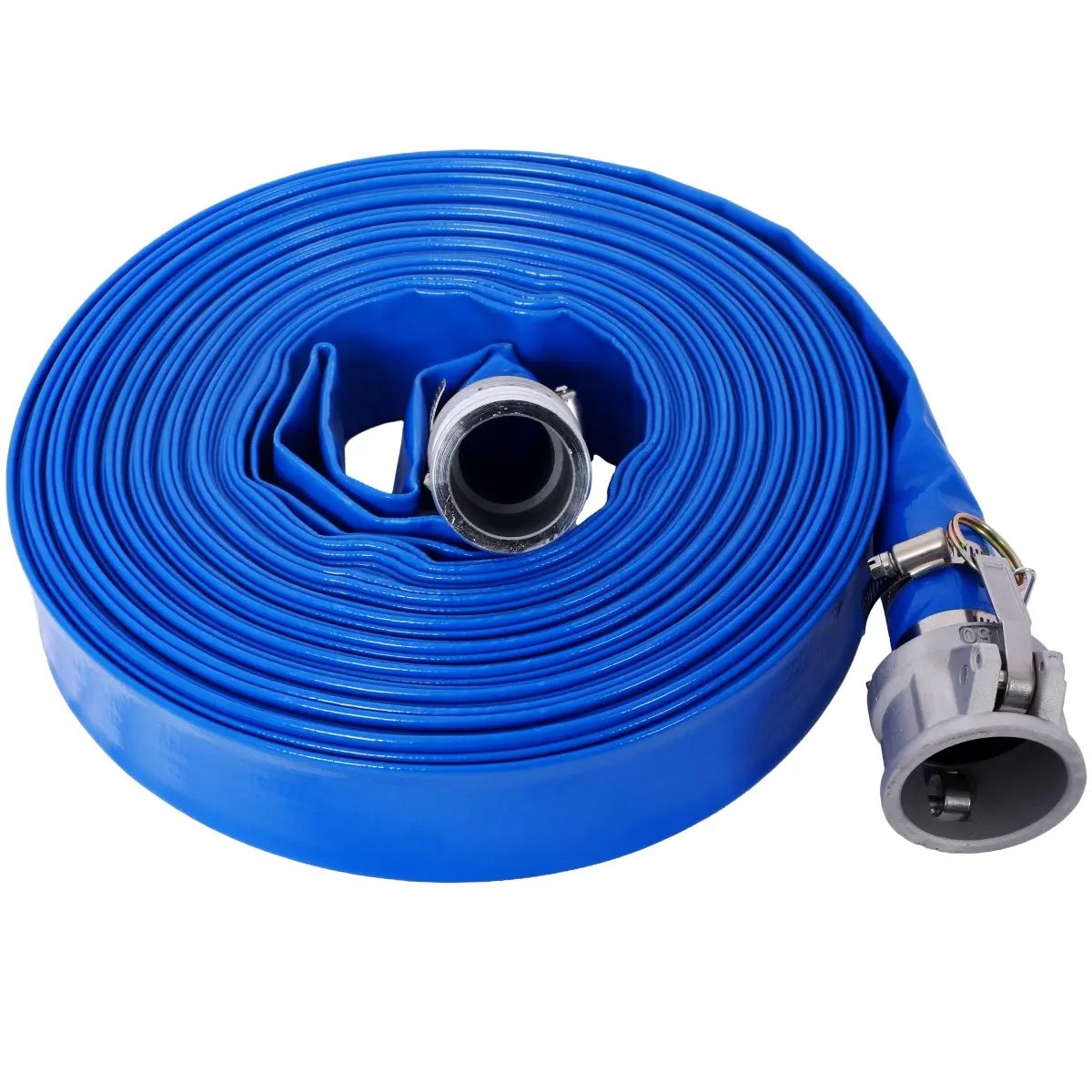 2"X100FT Pool Backwash Hose, Heavy Duty Reinforced Blue PVC Lay Flat Water Discharge Pump Hoses For Swimming Drain Pools and Clean Filters, with Aluminum Camlock C and E Fittings