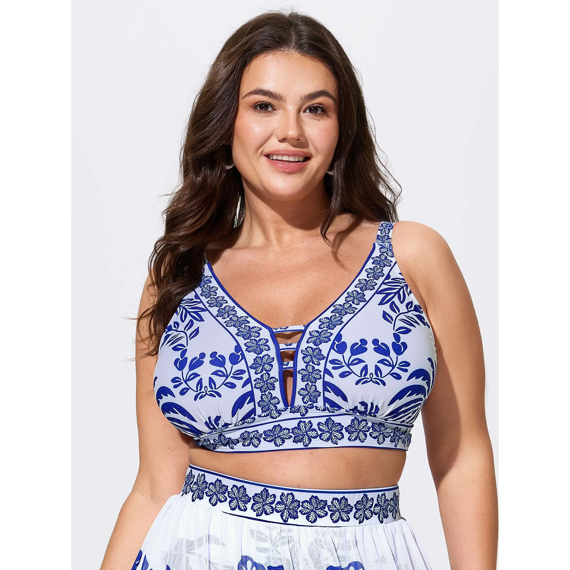 BloomChic Plus Size Tropical Print Tankini Swimsuit Top with Padded Cut-Out Neckline,Chlorine Resistant,Sizes M-6X,Tankini Swimsuits,M-6X Sizes,Summerfinds