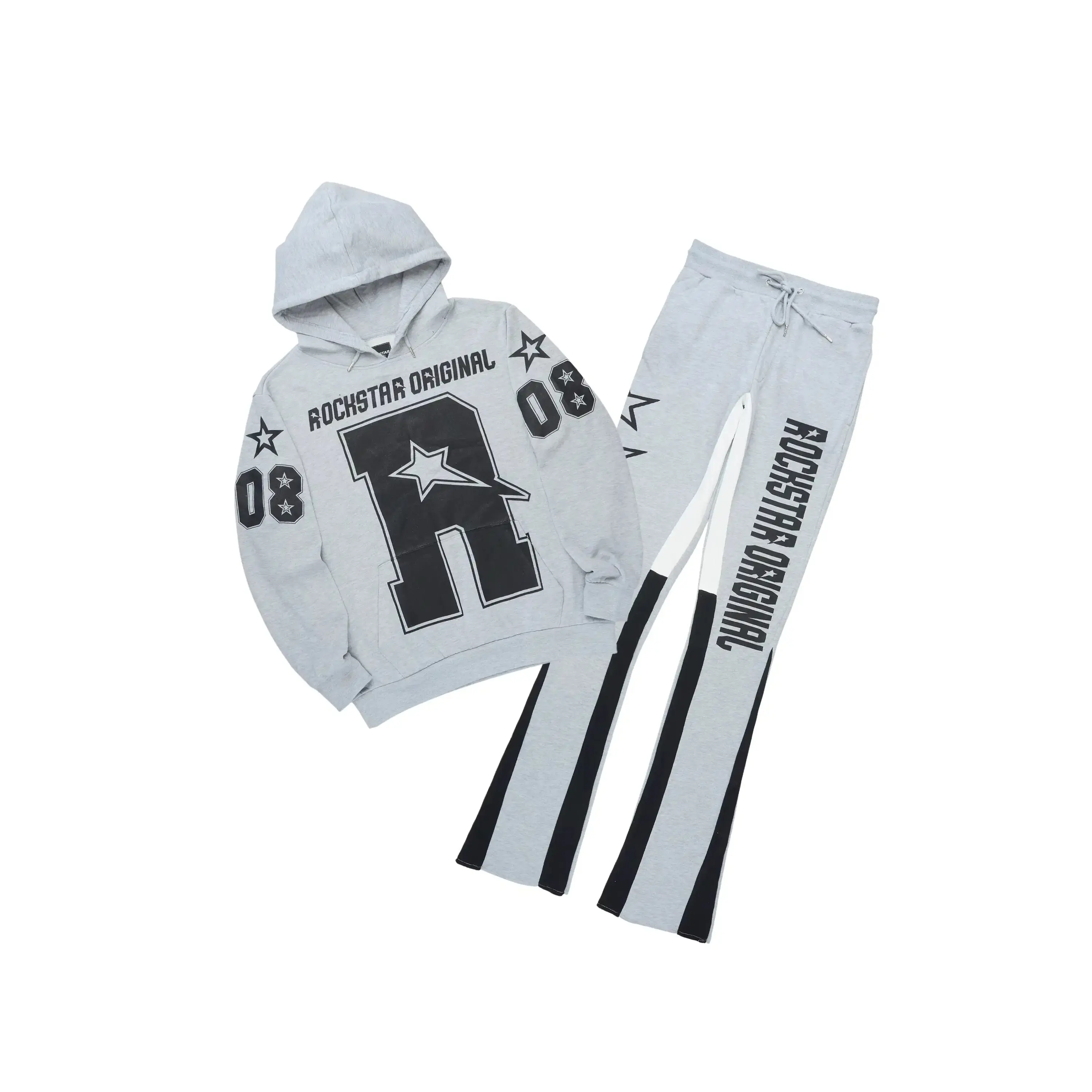 Skender Heather Grey/Black Hoodie/Stacked Flare Track Set Skender Heather Grey/Black Hoodie/Stacked Flare Track Set