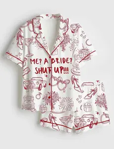 Bridesmaids Matching Shut Up Bride Satin Pajama Set, Funny Bridal Party Silk Pjs, Short Sleeve Luxury Sleepwear, Maid of Honor Gifts