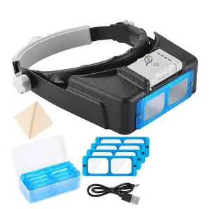 GTE Rechargeable Headband Magnifier with 4 Lenses 1.5X-3.5X for Close Work Hands Free Visor for Jewelers Crafts Hobby