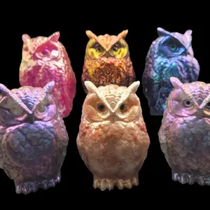 Mystical Owl Figurine Handcrafted Resin Bird of Prey with Color Shifting Chameleon Powders Galaxy Owl Decor Enchanted Resin