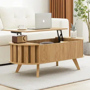 Giratree Lift Top Coffee Table with Storage, End Table with Curved Edge Design, Oval Center Table with Lift Tabletop for Living Room, Office