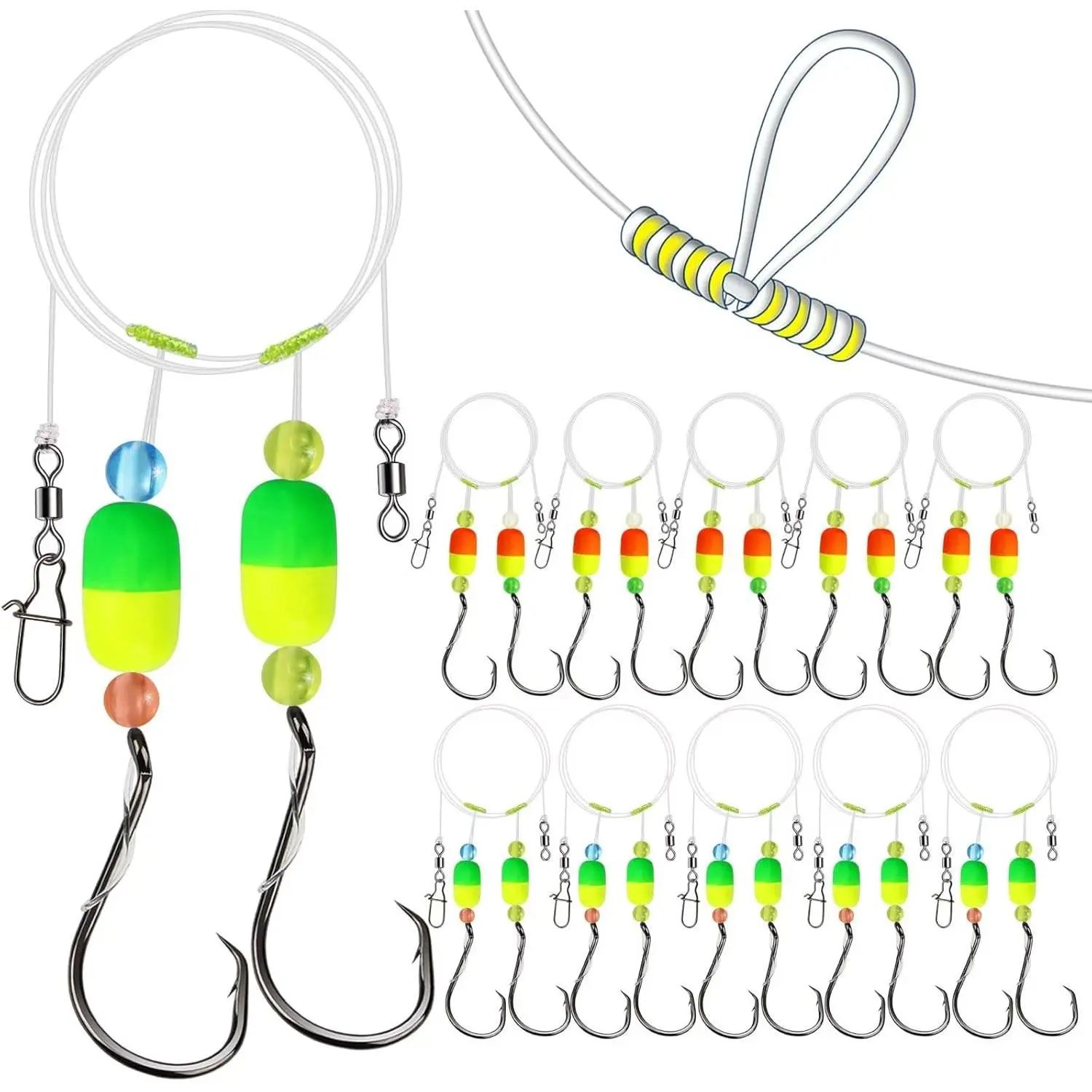 10PCS/4PCS Strong Pompano Rigs for Surf Fishing, T-Knot Carbon Steel Corrosion-Resistant Pre-Rigged Saltwater Rigs with Attractive Bright Pompano Floats & Circle Hooks