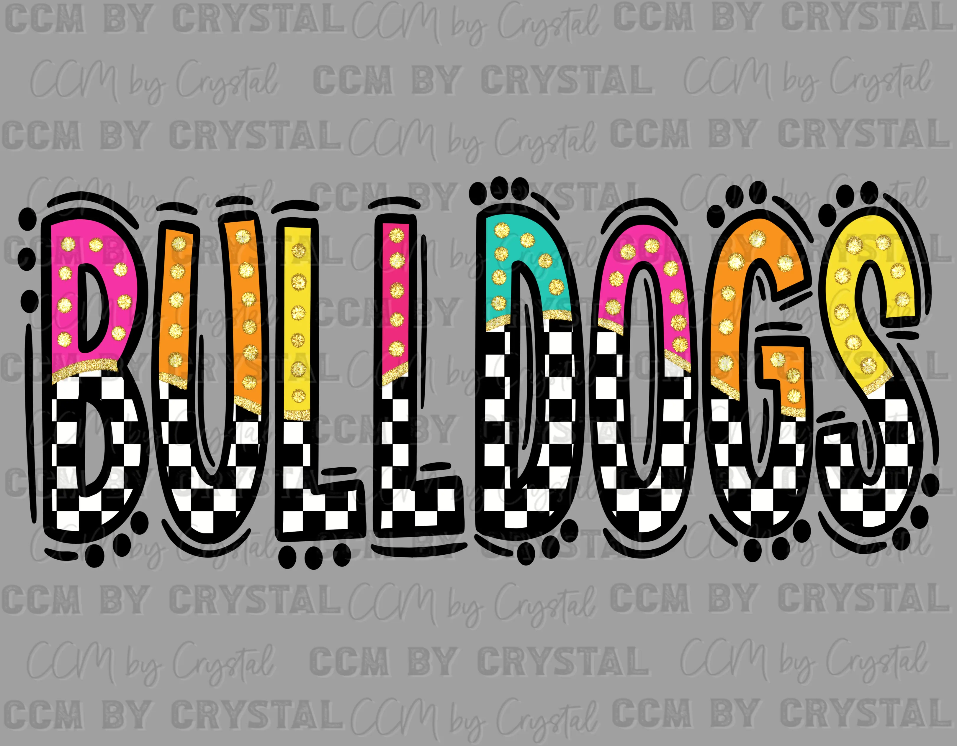 Bulldogs Colorful Mascot Checkered Ready to Press Transfer Direct to Film DTF Transfers
