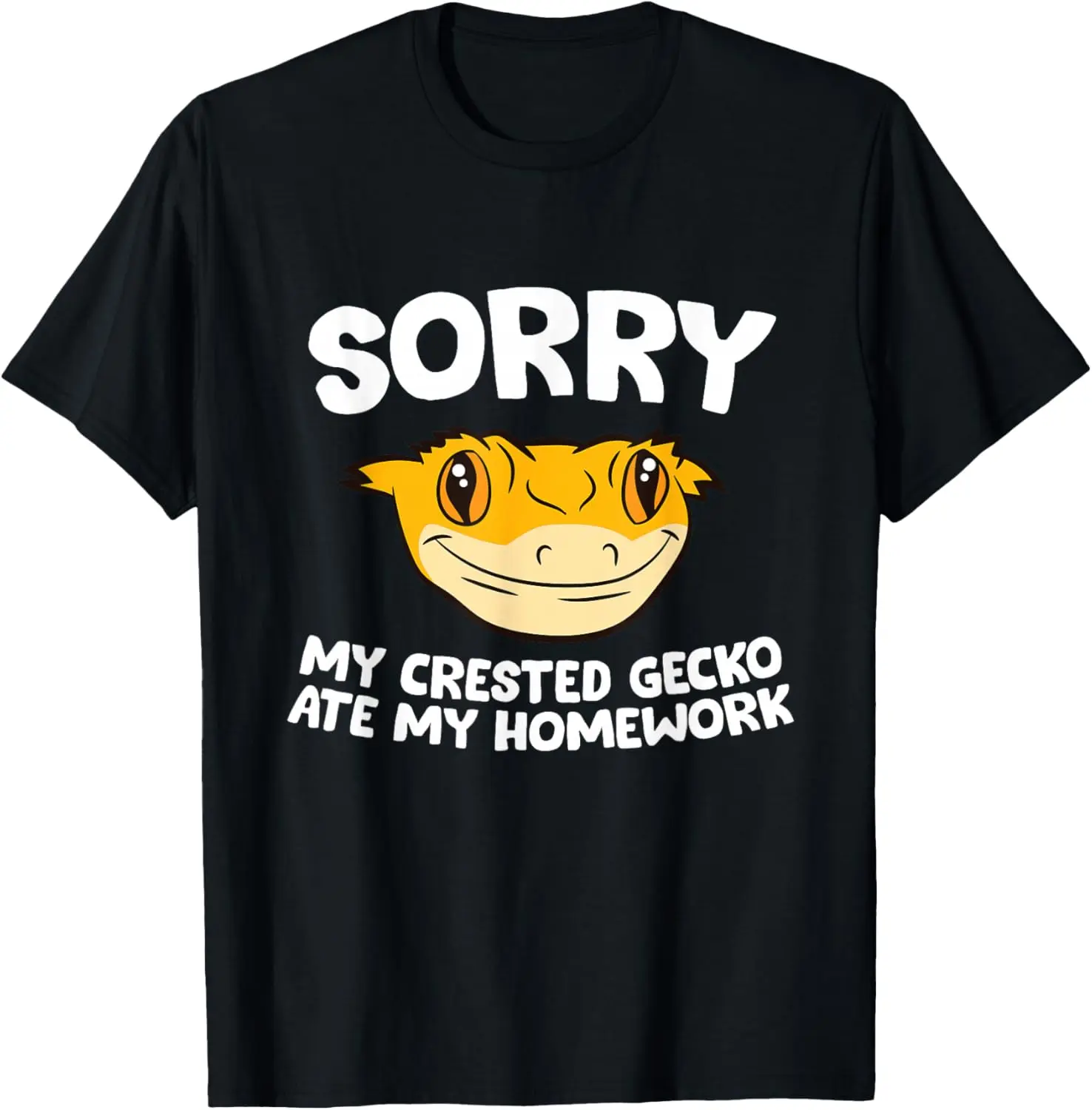 100% Cotton Funny Lizard and Gecko Gifts Crested Gecko Pet Sorry My Crested Gecko Ate My Homework Unisex Black Short Sleeve Classic Fit T-Shirt