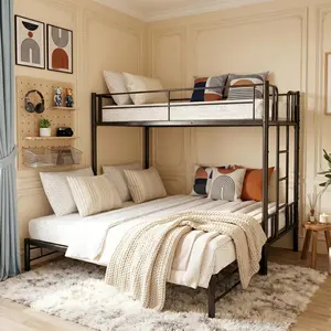 Eyisean Twin Over King Bunk Bed with Safety Guardrail, Metal Pull-Out Bunk Bed Frame with Built-In Ladder, No Box Spring Needed, Space-Saving Extendable Beds for Adults, Bedroom, Dorm