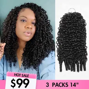 QVR Burmese Curly Crochet Hair Twist Natural Black Machine Made Feather Crochet Human Hair Extension 14-24 Inches 100% Human Hair