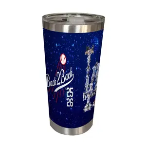 20oz Stainless Steel Insulated Tumbler with Lid and Straw - Portable Water Bottle, Team Baseball Back-to-Back Champion Design Beverage Cup, Double-Wall Insulation for Sports Fans, Ideal Gift for Him