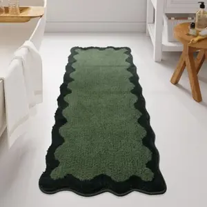 Bathroom Runner Rug Green Large Water Absorbent Cute Bath Mat Non Slip Washable 24x60 Soft Irregular Shaped Shaggy Microfiber Bath Runner Rug for Floor Bathtub Bedroom