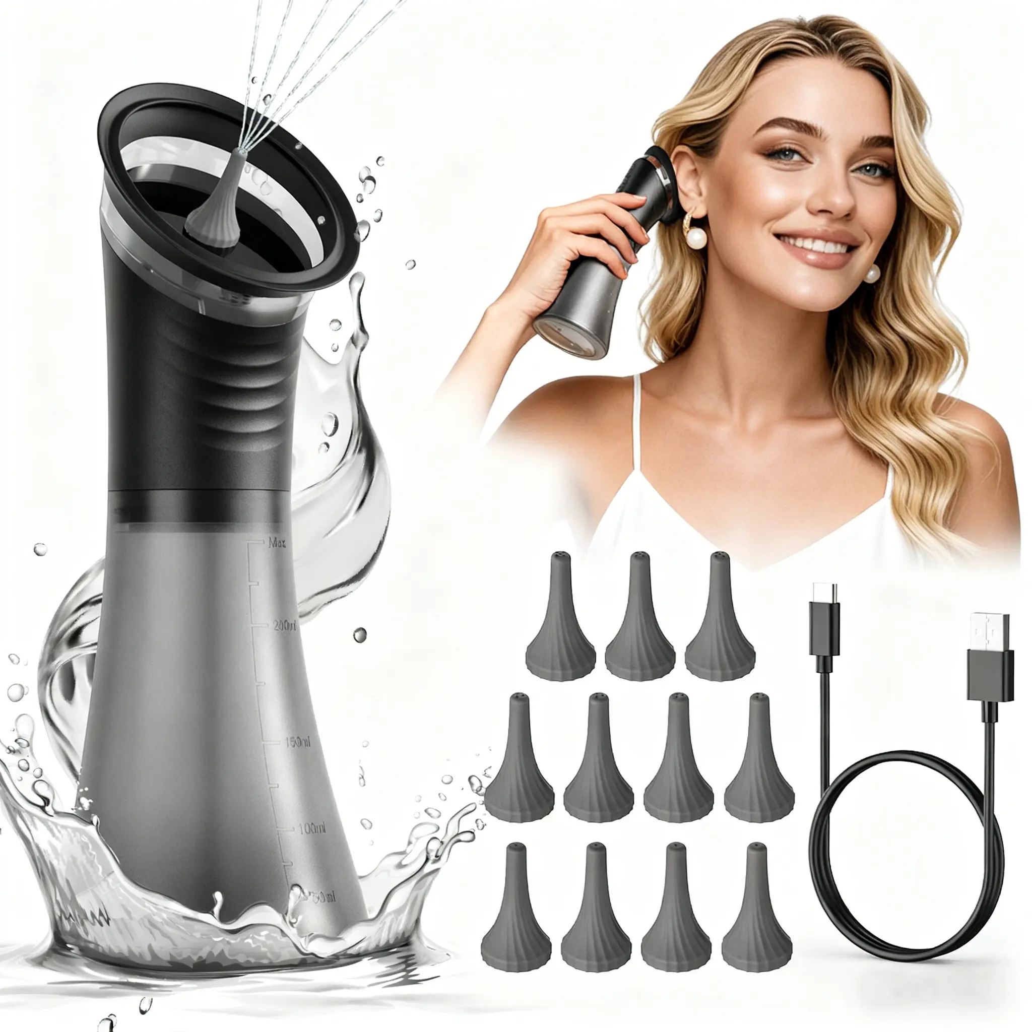 Professional Electric Ear Cleaner, Ear Cleaning Tool, Advanced Earwax Removal Device with Smart LED Display, 3-Pressure Modes, IPX7 waterproof, 11-Tip Flushing Kit for Safe Family Use, Family Gift Idea, Earwax Remover, Ear Irrigation Kit