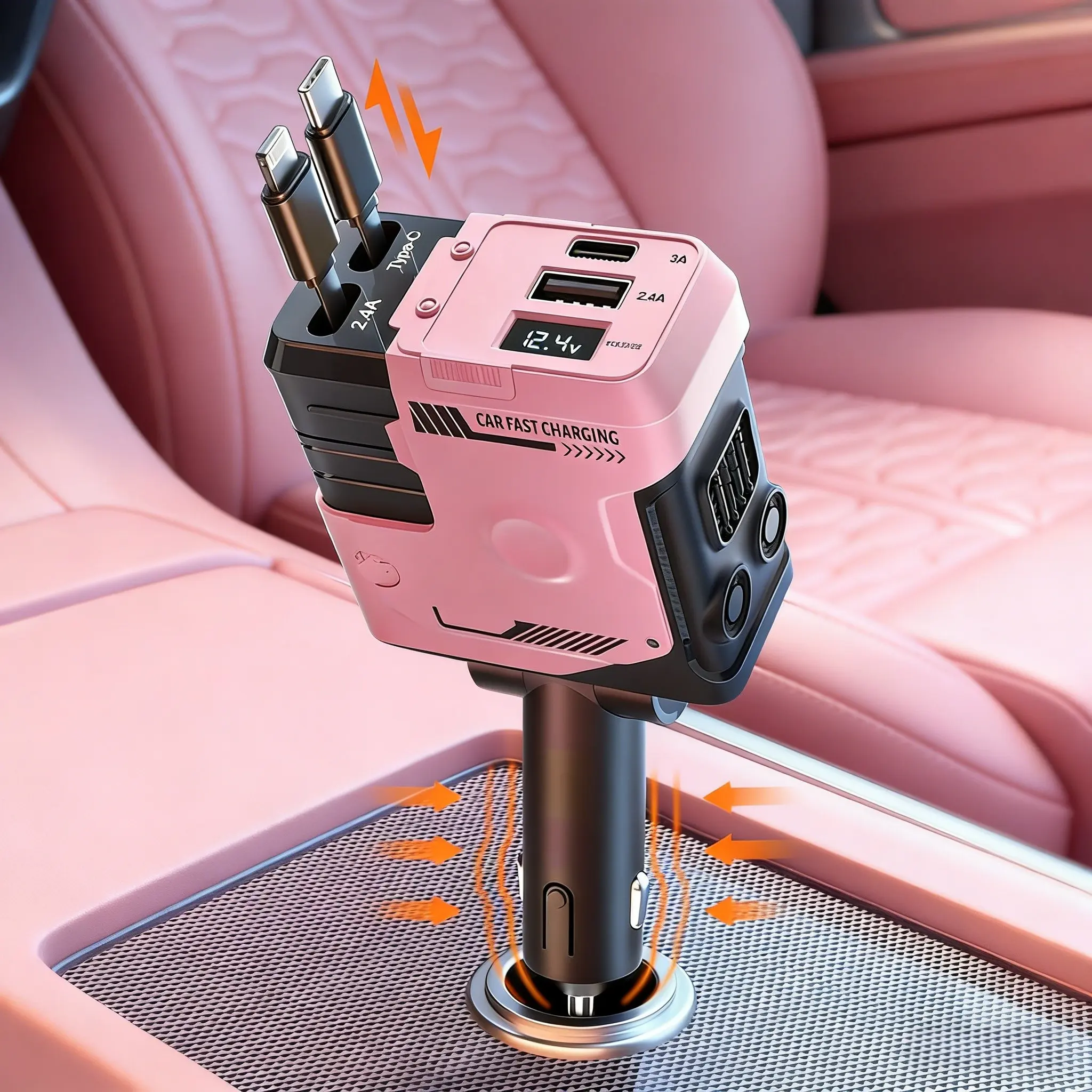 4-in-1 Retractable Fast Car Charger, Retractable Phone Charger For Car, USB C Fast Charging Adapter with Lightning Cable&Dual Charge Port, Fast Charging Solution, Compatible with iPhone 15/14/13/iPad/AirPods,Samsung Galaxy S23/S22/S10