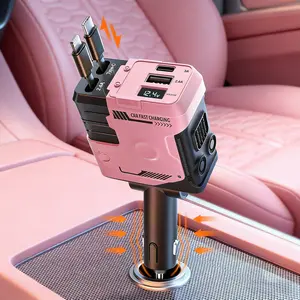 4-in-1 Retractable Fast Car Charger , USB C Super Fast Charging Adapter with Lightning Cable&Dual Charge Port Compatible with iPhone 15/14/13 Pro Max Plus/iPad/AirPods,Samsung Galaxy S23/S22/S10,Google,Smartphone ,Mobile Cellphone, Multifunctional Charger