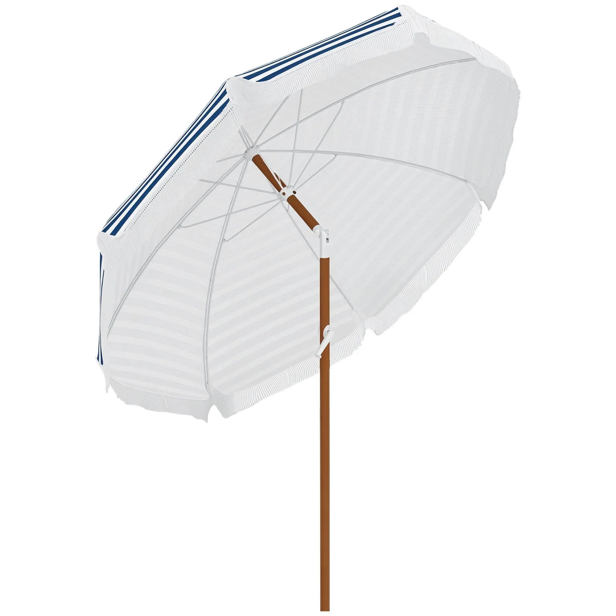 7 x 7 ft Outdoor Umbrella Fringed Umbrella For Patio Table With Top Vent For Airflow Powder Coated Steel Frame Fits Stand Alone Weighted Base