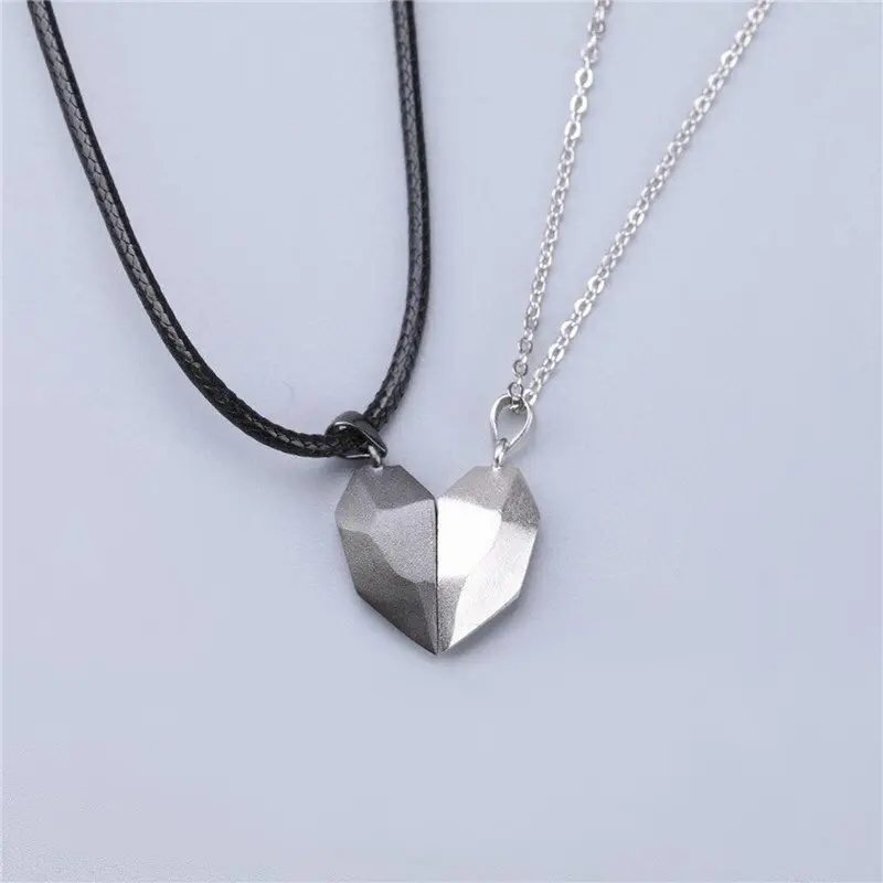 Love Magnetic Versatile Couple Necklace Pendant Simple Wishing Stone Heart-shaped ins Clavicle Chain Jewelry A Pair