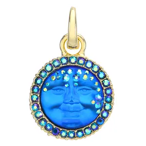 Mystic Goddess Seaview Moon 18mm Open Ring Charm (Goldtone/Mystic Bllue Sphinx)