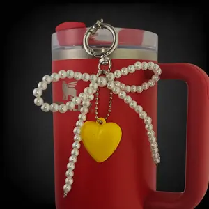Beaded Ribbon Bow and Yellow Heart Tumbler Charms