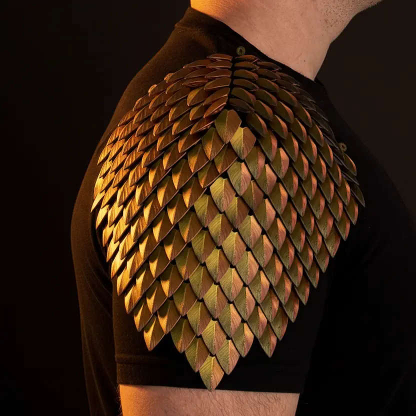 3D Printed Dragon Scale Shoulder Armor Pauldron - Flexible Fantasy Cosplay & LARP Armor