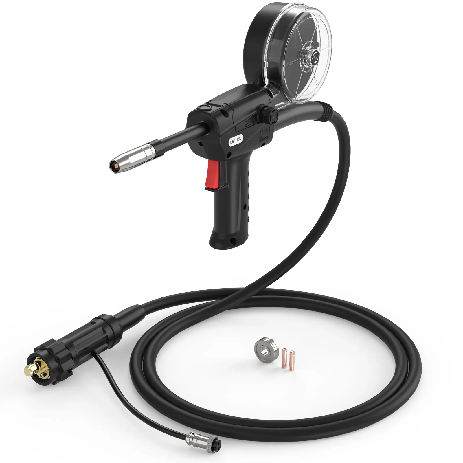 TOOLIOM LBT150 10ft Spool Gun for Aluminum Welding, 150A MIG Torch with Euro Connection & 2-Pin Switch, Compatible with TOOLIOM MIG-200 PRO/MIG-250 PRO/MCT-520 Welder