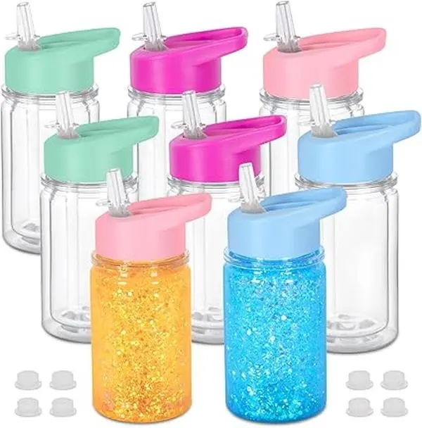 10oz High-Quality Acrylic Snow Globe Cup with Natural Bamboo Handle, Glitter Effect & Sequins Kitchenware Drinkware Glass