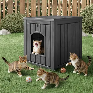 RIWENGO Waterproof Resin Pet Shelter – Flip Lid & Elevated Floor – Sun & Mold Resistant – Large Capacity for Dogs Cats Rabbits Squirrels Ducks Chickens – Easy Clean Odor Control Portable Assembly