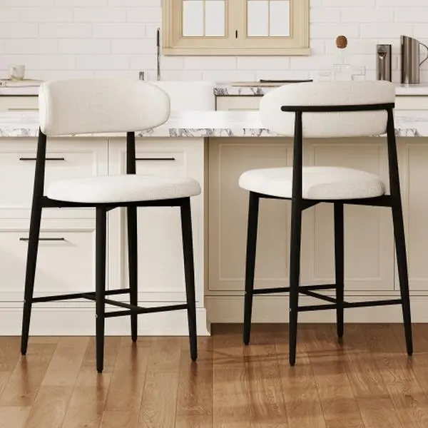 Bellemave 2-Piece Counter Height Barstools, 26-Inch Soft Cushioned Stools, Modern Upholstered Dining Chairs with Metal Legs, Steel Frame, Easy Setup, Rolling Design for Kitchen Island, Beige Home Indoor Furniture, Soft Cushioned Stool