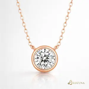 1 Carat Moissanite Bezel Pendant Necklace 925 Sterling Silver 18K Rose Gold Plated 7.8mm