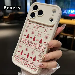 Phone Case for iPhone 17 Pro Max 16 15 14 Plus 13 12 Mini 11 XR X XS Air E Christmas Pattern Elegance Pattern Pocket-Friendly Shockproof Silicone Protective Soft Smartphone Casing