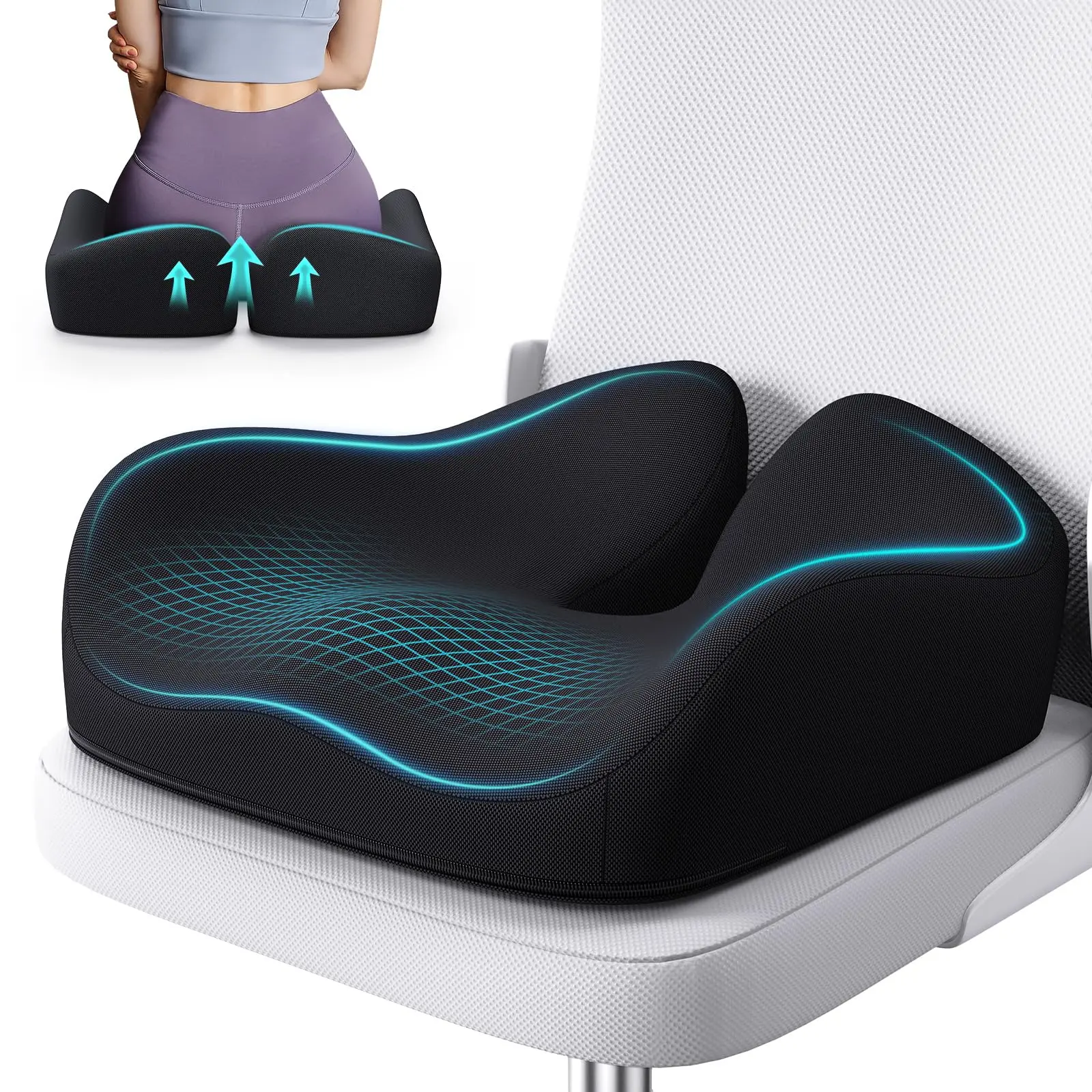 Memory Foam Seat Cushion for Office Chair, Ergonomic Chair Cushions for Tailbone Pain Relief, Sciatica & Back Support, Office Chair Cushion & Car Seat Cushion