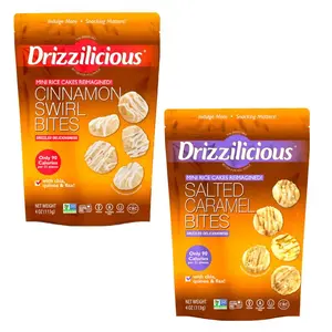 Drizzilicious Mini Rice Cakes Duo Pack - Salted Caramel & Cinnamon Swirl - Vegan Gluten-Free Allergen-Free Snacks - 4 oz Bags - Plant-Based Superfoods - 16 Mini Rice Cakes Each