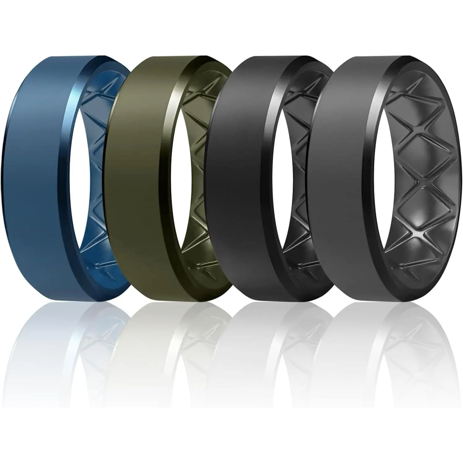 Stacking Silicone Wedding Bands for Men, 4-Pack 9mm Breathable Design for Workout & Strength Training, Father's Day Gift, Stacking Ring Set