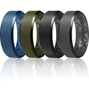 Silicone ring men, inner arc ergonomic breathable design, mens silicone wedding band 4 rings/1 ring rubber wedding bands, 9mm wide-2.5mm thick