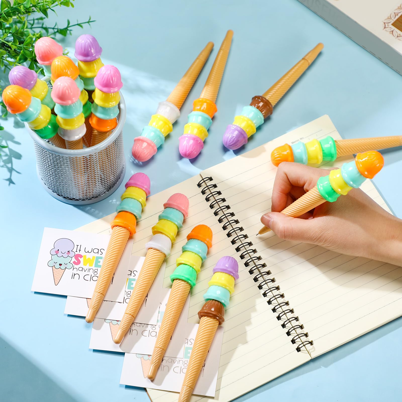 End of Year Gifts for Students Bulk Summer School Party Favors Ice Cream Pens Cards Plastic Cups with Lids for Elementary Preschool Girls and Boys Graduation Classroom Exchange Prizes Party Favors Goodie Bag Fillers Exchange Gifts Rewards