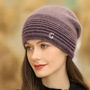 1pc Women's Maroon Beanie with Metal G-Logo - Elastic Stretch Fit, Lightweight Warm Winter Hat for Casual Outings & Holiday Parties, Face-Flattering Design, Cold Weather Wear, Stylish, Cozy Material, Fashion Accessory, Outdoor Enthusiasts