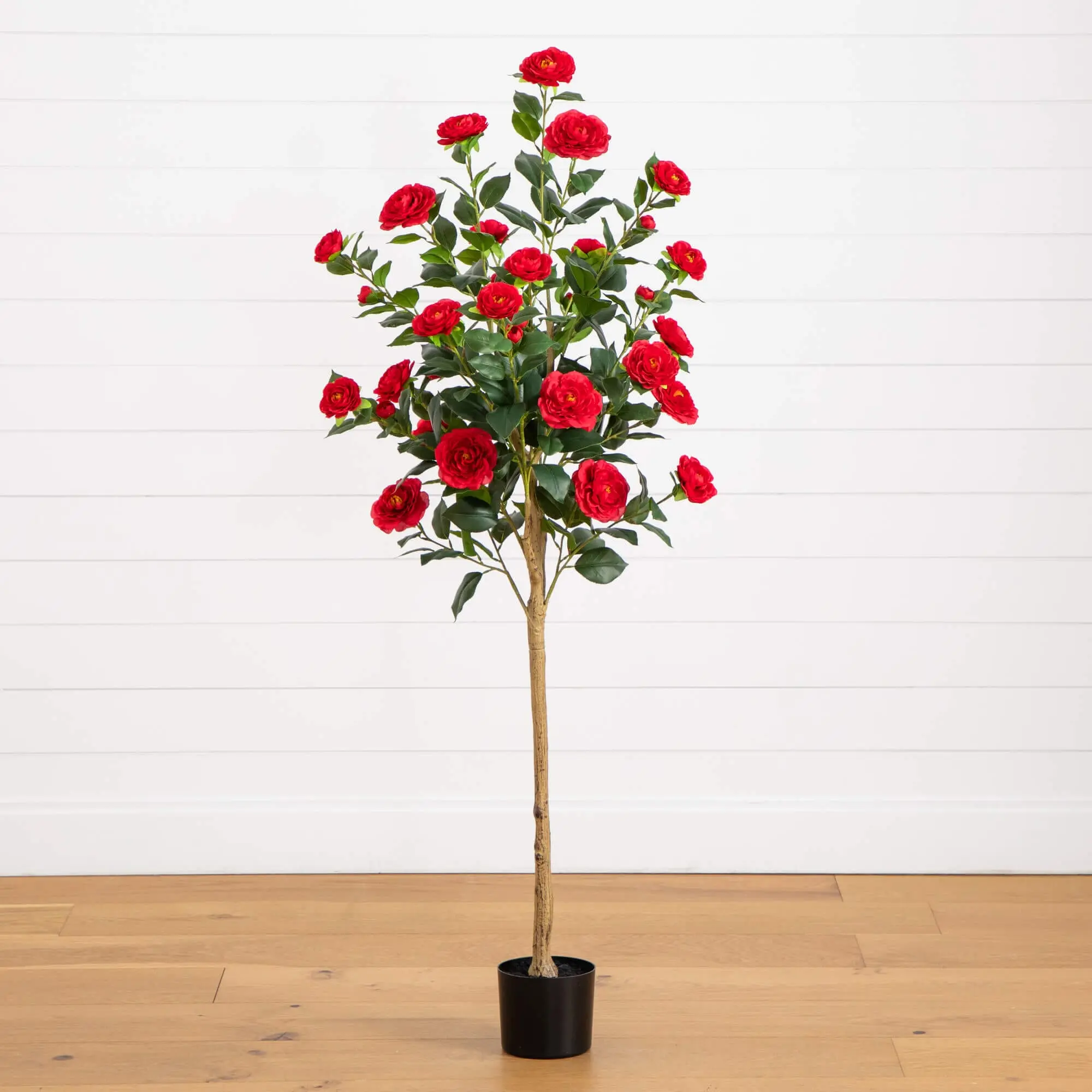 5ft Artificial Red Camellia Rose Tree - Faux Flower with Bendable Branches, Camellia Tree Artificial Flowers for Indoor Home Decor Supplies