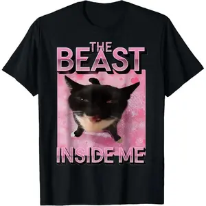 Men's Casual 100% Cotton Classic Tshirt - Relaxed Fit, Breathable The Beast Inside Me Cat Meme Golf Gift Tshirt - Golden Oak Market