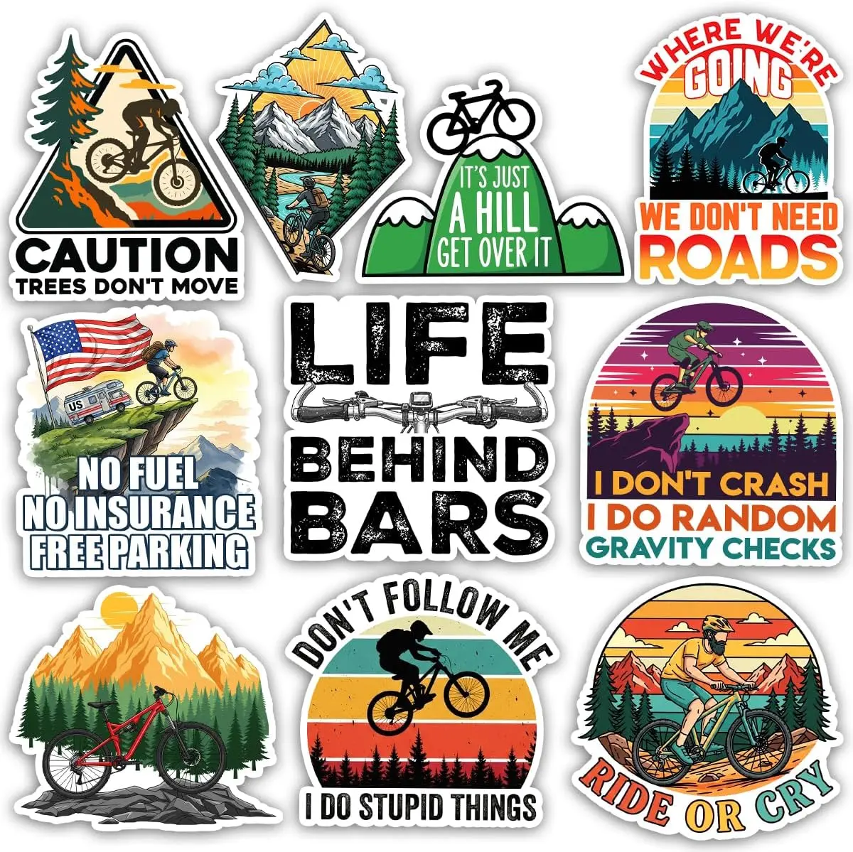 Mountain Biking Sticker Pack, Funny Outdoor Hiking Adventure Camping Sticker, Mountain Biking Gift for Biker, Decoration for Bike Laptop Tablet Water Bottle Helmet Car Vehicles
